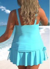 Cyan plus size,Plain Color plus size,ROTITA Plus Size Mid Waisted Circular Ring Cyan Tankini Set