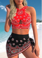 Rotita Mesh-Bikini-Set mit hohem Bund und Tribal-Print in Rot