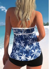 Navy swimwear,White swimwear,Plants swimwear,Geometric swimwear,ROTITA Patchwork Navy Tropical Plants Print Tankini Top