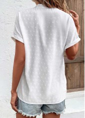 White tops,Plain Color tops,ROTITA Patchwork White Split Neck Short Sleeve Blouse