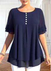 ROTITA Layered Navy Round Neck Fake Two Piece Twinset