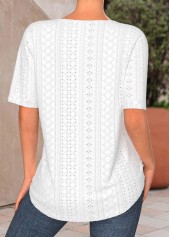 White tops,Plain Color tops,ROTITA Button White Split Neck Short Sleeve Blouse