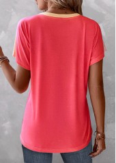 Peach Red tops,Ombre tops,ROTITA Button Ombre Peach Red Split Neck T Shirt