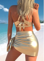 Champagne swimwear,Plain Color swimwear,ROTITA Coating Champagne High Waisted Bikini Set