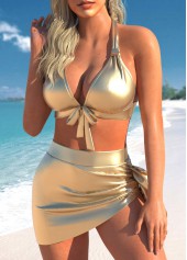 Champagne swimwear,Plain Color swimwear,ROTITA Coating Champagne High Waisted Bikini Set