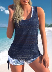 Rotita dreiteiliges Tankini-Set mit tropischem Pflanzendruck in Marineblau