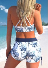 Navy swimwear,White swimwear,Plants swimwear,ROTITA Three-piece Navy Tropical Plants Print Tankini Set