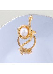 Gold jewelry,White jewelry,Contrast Color jewelry,Gold Metal Pearl Snake Design Ring