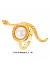Gold jewelry,White jewelry,Contrast Color jewelry,Gold Metal Pearl Snake Design Ring