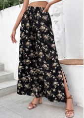 Black bottoms,Ditsy Floral bottoms,Split Ditsy Floral Print Black Flare Leg Pants
