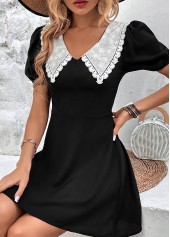 Black dresses,Plain Color dresses,Lace Black Short A Line V Neck Dress