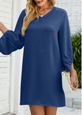 Navy dresses,Plain Color dresses,Lightweight Navy Short H Shape V Neck Dress