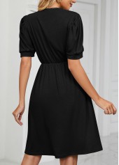 Black dresses,Plain Color dresses,Lace Black V Neck Short Sleeve Dress