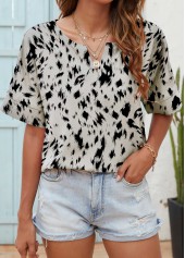 Grey tops,Graphic tops,Lightweight Graffiti Print Grey Split Neck Blouse