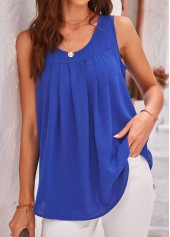 Royal Blue tops,Plain Color tops,ROTITA Ruched Royal Blue Scoop Neck Tank Top