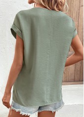 Sage Green tops,Plain Color tops,ROTITA Patchwork Sage Green Boat Neck Short Sleeve Blouse