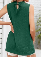 Green tops,Plain Color tops,Smocked Green High Neck Tank Top