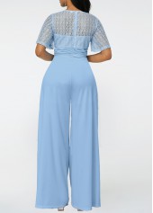 Light Blue jumpsuits & rompers,Plain Color jumpsuits & rompers,ROTITA Lace Light Blue Long Round Neck Jumpsuit