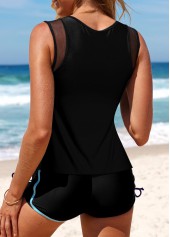 Black swimwear,Striped swimwear,Geometric swimwear,ROTITA Patchwork Black Multi Stripe Print Tankini Set