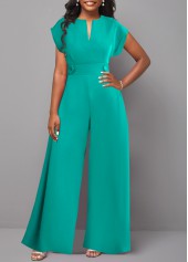 Mint Green jumpsuits & rompers,Plain Color jumpsuits & rompers,ROTITA Button Mint Green Long Split Neck Jumpsuit