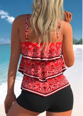 Rotita-Tankini-Oberteil mit asymmetrischem Paisley-Print in Rot-Kein Boden