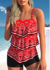 Rotita-Tankini-Oberteil mit asymmetrischem Paisley-Print in Rot-Kein Boden