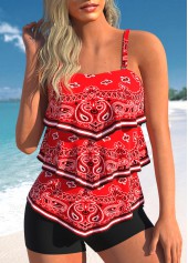 Rotita-Tankini-Oberteil mit asymmetrischem Paisley-Print in Rot-Kein Boden