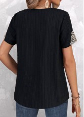 Black tops,Contrast Color tops,ROTITA Lace Black V Neck Short Sleeve T Shirt