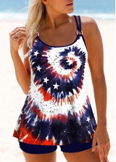 ROTITA Circular Ring Navy Tie Dye Print Tankini Top-No Bottom