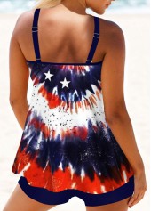 Navy swimwear,Flag swimwear,ROTITA Circular Ring Navy Tie Dye Print Tankini Top