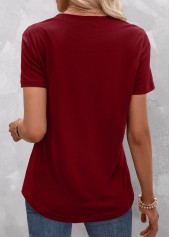 Red tops,Striped tops,Geometric tops,ROTITA Split Striped Red Round Neck T Shirt