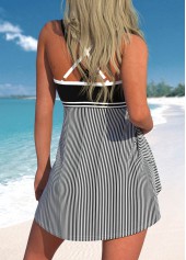 Black plus size,Striped plus size,ROTITA Plus Size Criss Cross Striped Black Swimdress Top