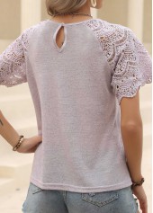 Light Purple tops,Plain Color tops,Patchwork Light Purple Round Neck T Shirt