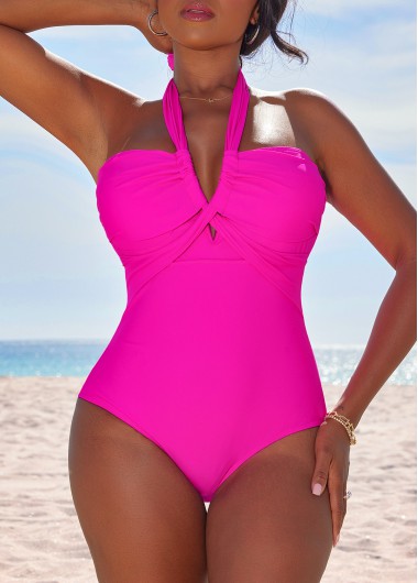 ROTITA Lace Up Criss Cross Hot Pink One Piece Swimwear