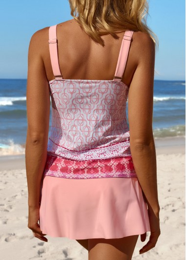 Dusty Pink swimwear,Tribal swimwear,Geometric swimwear,ROTITA Patchwork Dusty Pink Tribal Print Tankini Set