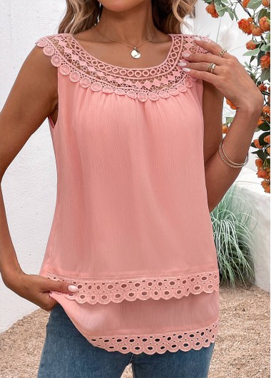 ROTITA Lace Pearl Pink Round Neck Tank Top