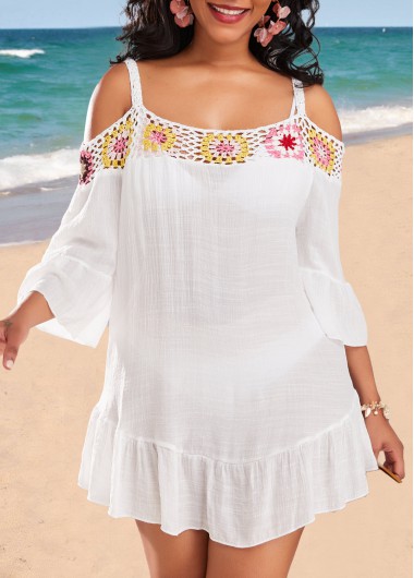 Patchwork Cutout Weave White Cover Up