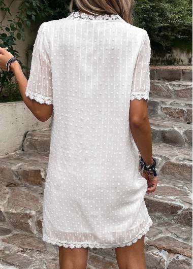White dresses,Plain Color dresses,Vacation dresses,Vacation dresses,Patchwork White V Neck Shift Dress