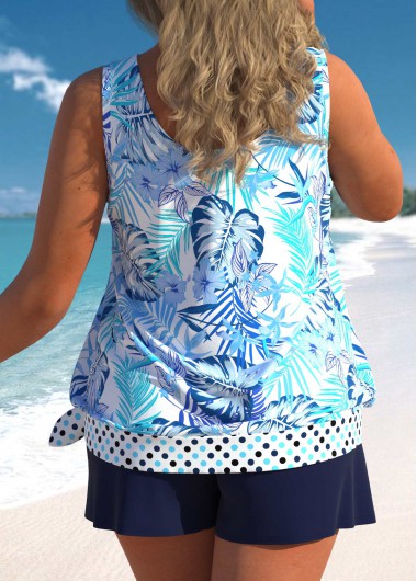 Blue plus size,Floral plus size,Plants plus size,Dot plus size,ROTITA Plus Size High Waisted Bowknot Floral Print Top