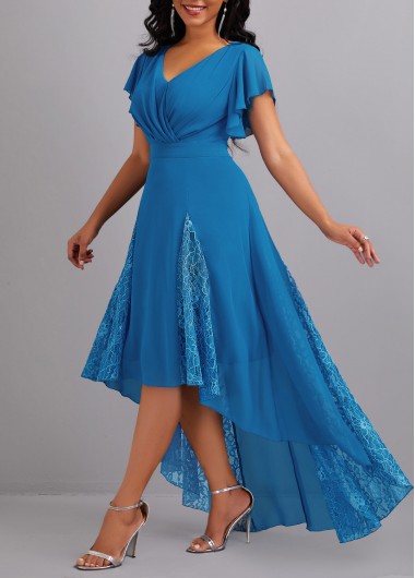 ROTITA Lace Blue High Low V Neck Dress | Rotita.com - USD $41.98