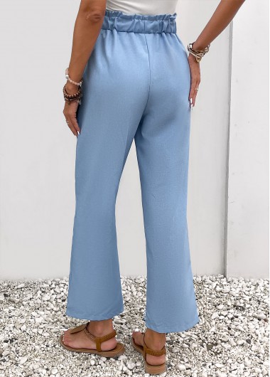 Dusty Blue bottoms,Plain Color bottoms,Pocket Dusty Blue Elastic Waist High Waisted Pants