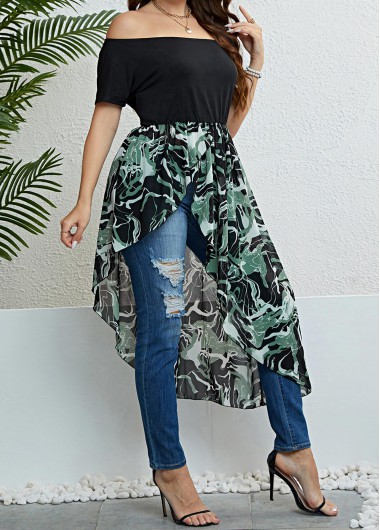 Plus Size Asymmetry Black T Shirt