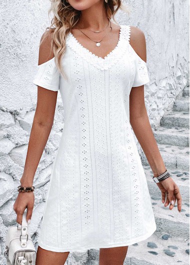 Patchwork White Short V Neck Shift Dress