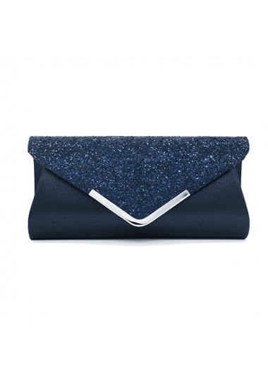 Peacock Blue Sequined Magnetic V Design Evening Bag