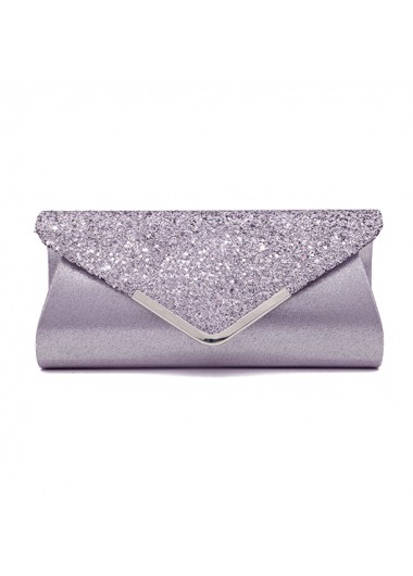Light Grey Sequined Magnetic V Design Evening Bag