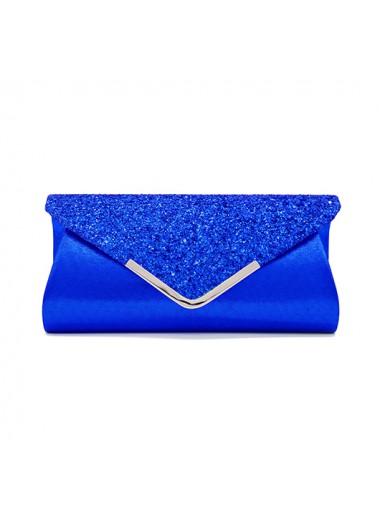 Royal Blue Sequined Magnetic V Design Evening Bag