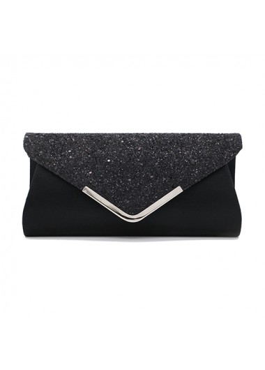 Black Sequined Magnetic V Design Evening Bag