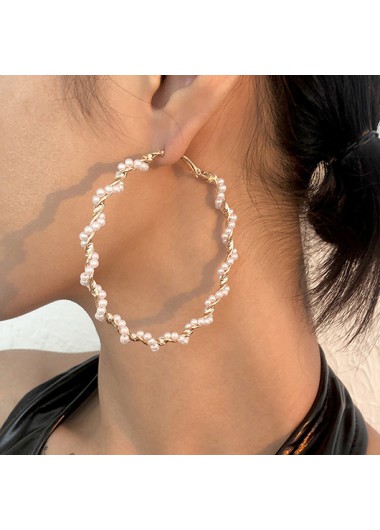 Round Pearl Detail Gold Metal Earrings