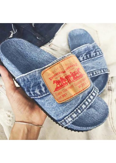 Denim Blue Falt Open Toe Slippers