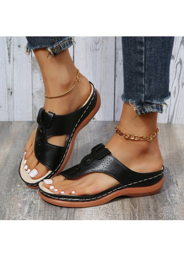 Black Mid Heel Toe Post Flip Flops